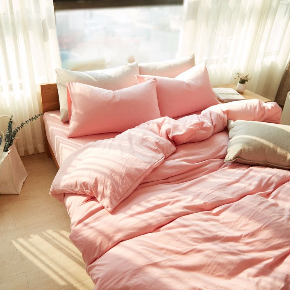 Knitted Cotton Teen Girls Bedding Cute Duvet Cover Solid Color Quilt Set Pink For Bed Beauty Awjt 1