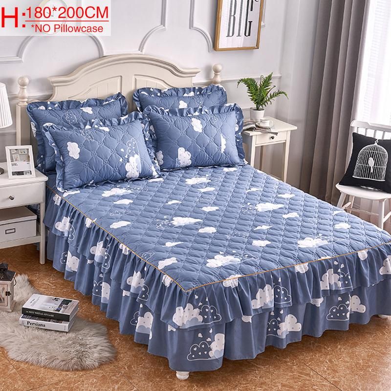 Blue Pink Navy Printed Cotton Single Double Bed Skirt Mattress Blue Pink Navy Printed Cotton Single Double Bed Skirt Mattress Cover Petticoat Twin Full Queen Skirts Bedspread Bedding Extra Long Bedskirt
