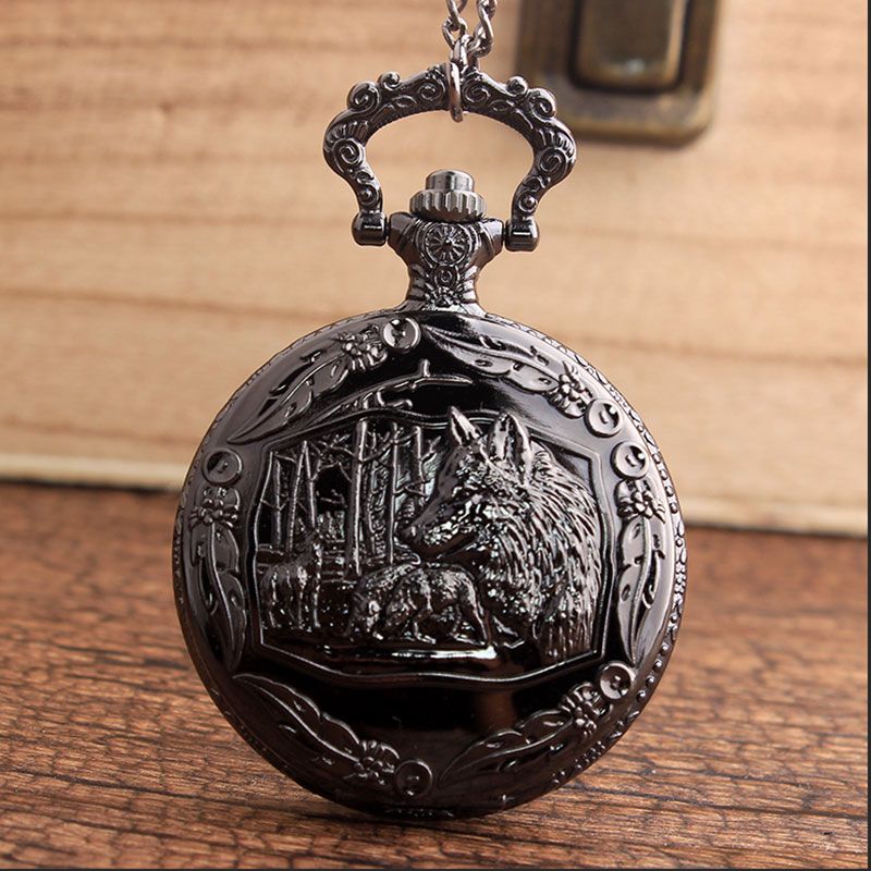 Orologio Da Taschino Vintage A Forma Di Cane Lupo Vintage Con Catena Orologio A Pendenti Con Zodiaco Cinese A Forma Di Ciondolo In Bronzo Nero Per