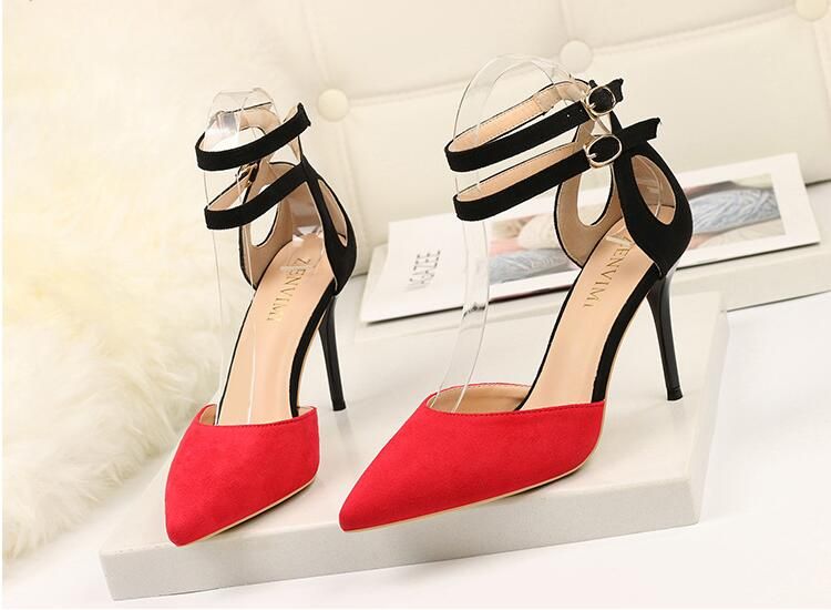 Cheap Women Wedding Pointed Toe Sandals Stiletto Hee Suede Leather