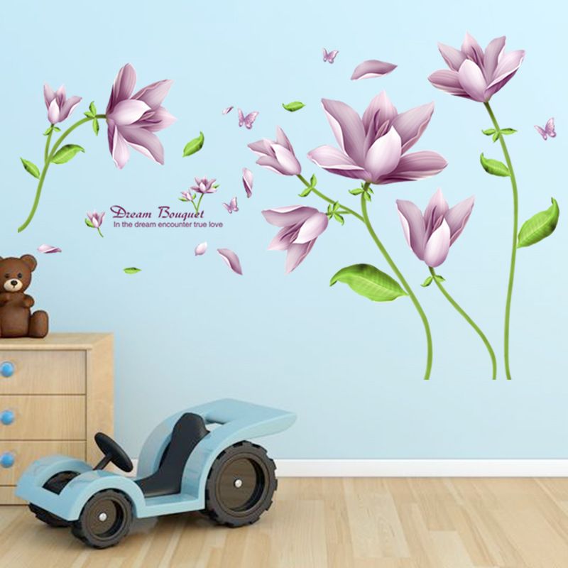 diy purple flower wall sticker pvc elegant bouquet wall decal for