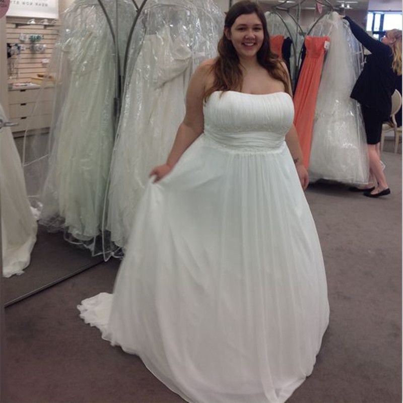Discount 2018 Simple Chiffon Plus Size Wedding Dresses Strapless A
