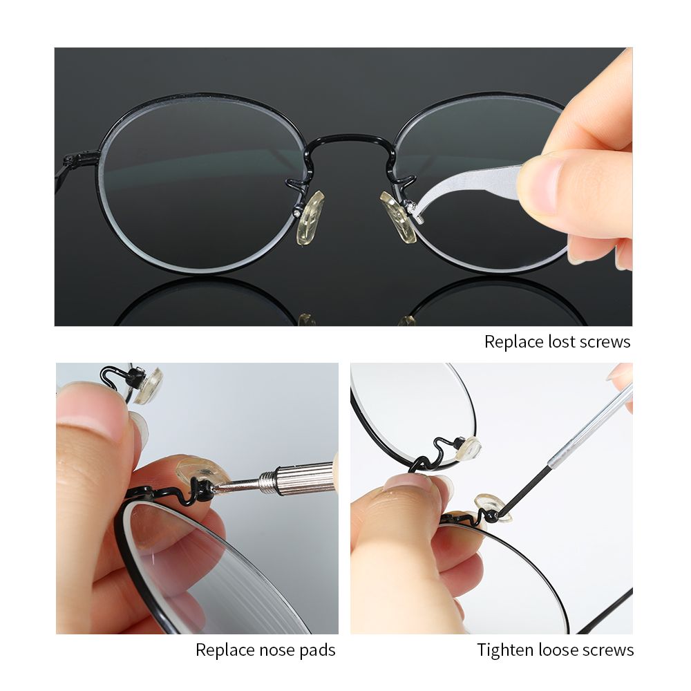ShipeeKin Anteojos gafas de vidrio reparación kit diminutas gafas tornillos tuercas y almohadillas de silicona nariz surtido conjunto con pinzas micro destornillador