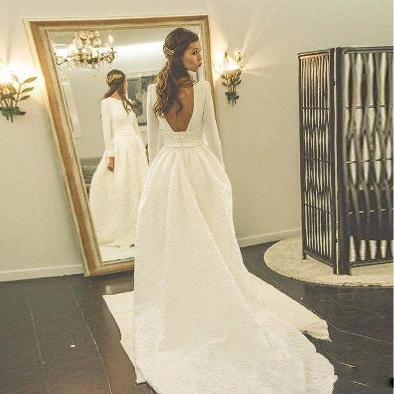 compre elegante blanco una línea de vestidos de novia espalda