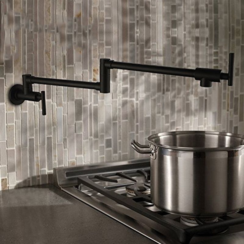 Black Wall Mounted Pot Filler Kitchen Faucet Folding 2 Handles Single Cold Tap Brass13 012