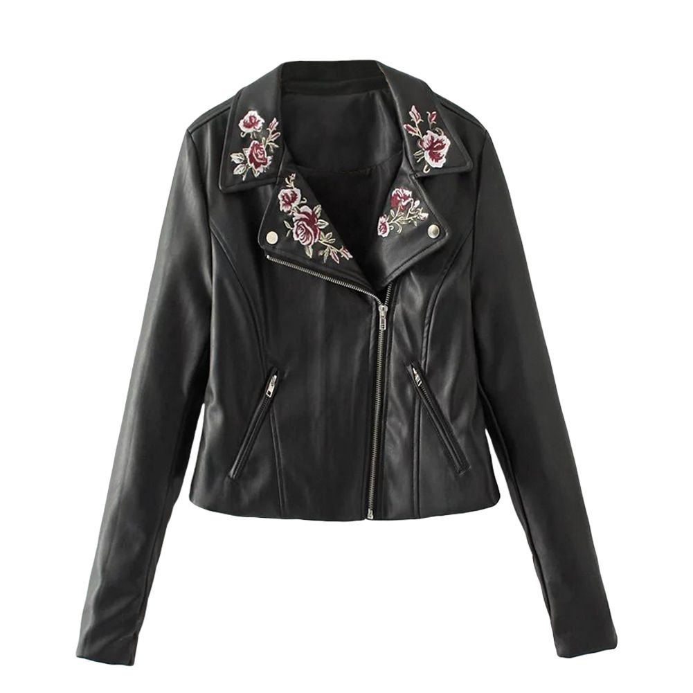 Women Pu Leather Jacket Fl Embroidery Zipper Biker Short Women Pu Leather Jacket Fl Embroidery Zipper Biker Short Motorcycle Outerwear Streetwear Black Jaqueta Couro Feminina With 79 64 Piece On