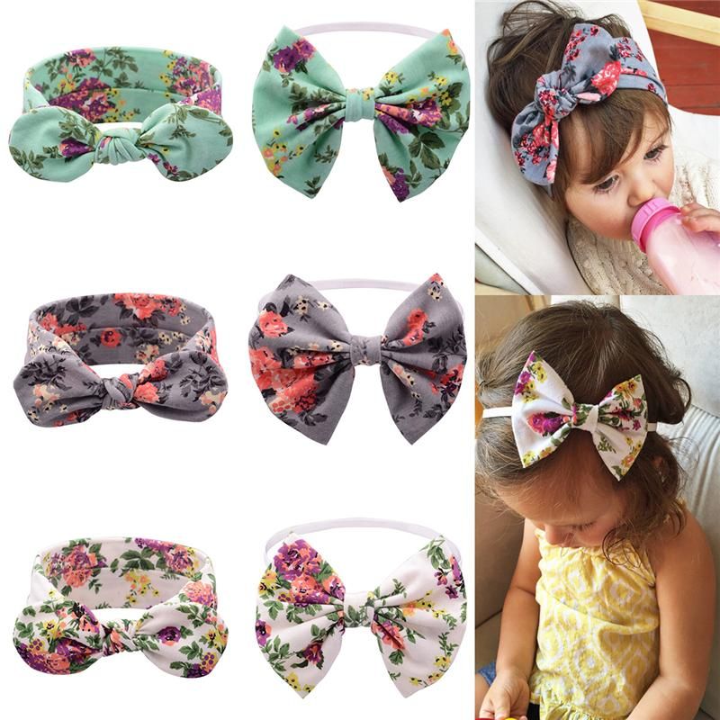 Good Quality Baby Headbands Big Bow Girls Cotton Bunny ear Printed Headbands