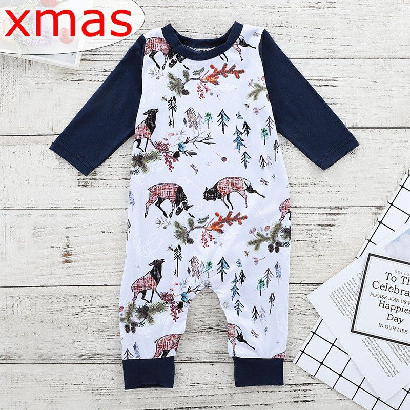 2019 0 2y Ins Xmas Christmas Elk Santa Full Print Baby Rompers