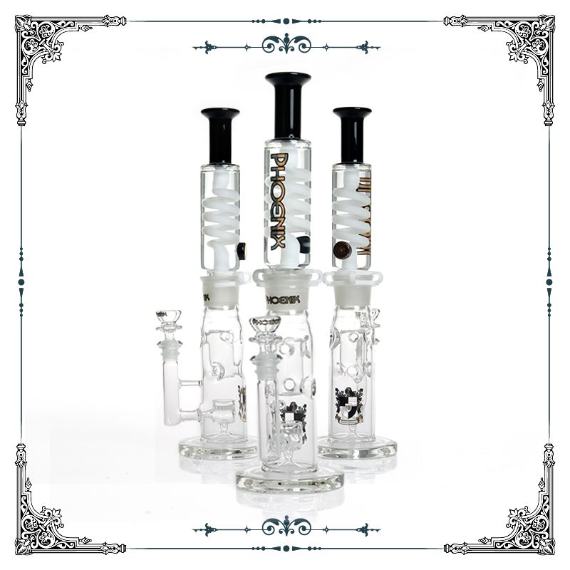 phoenix black & white straight fab Jet Perc Freezable Coil Tube bong glass water pipe build a Glycerin hookahs smoking heady