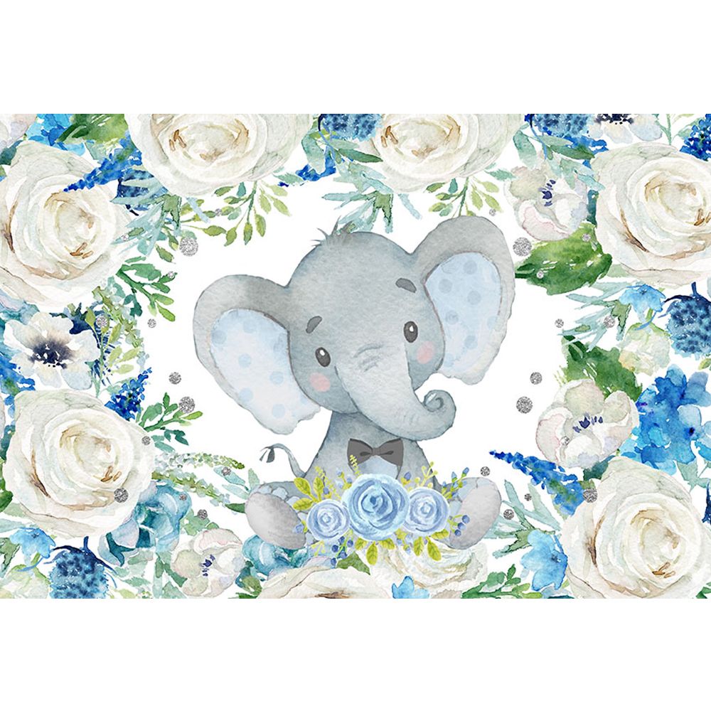 Compre Boy Baby Shower Elefante Telon De Fondo Impreso Blanco Azul