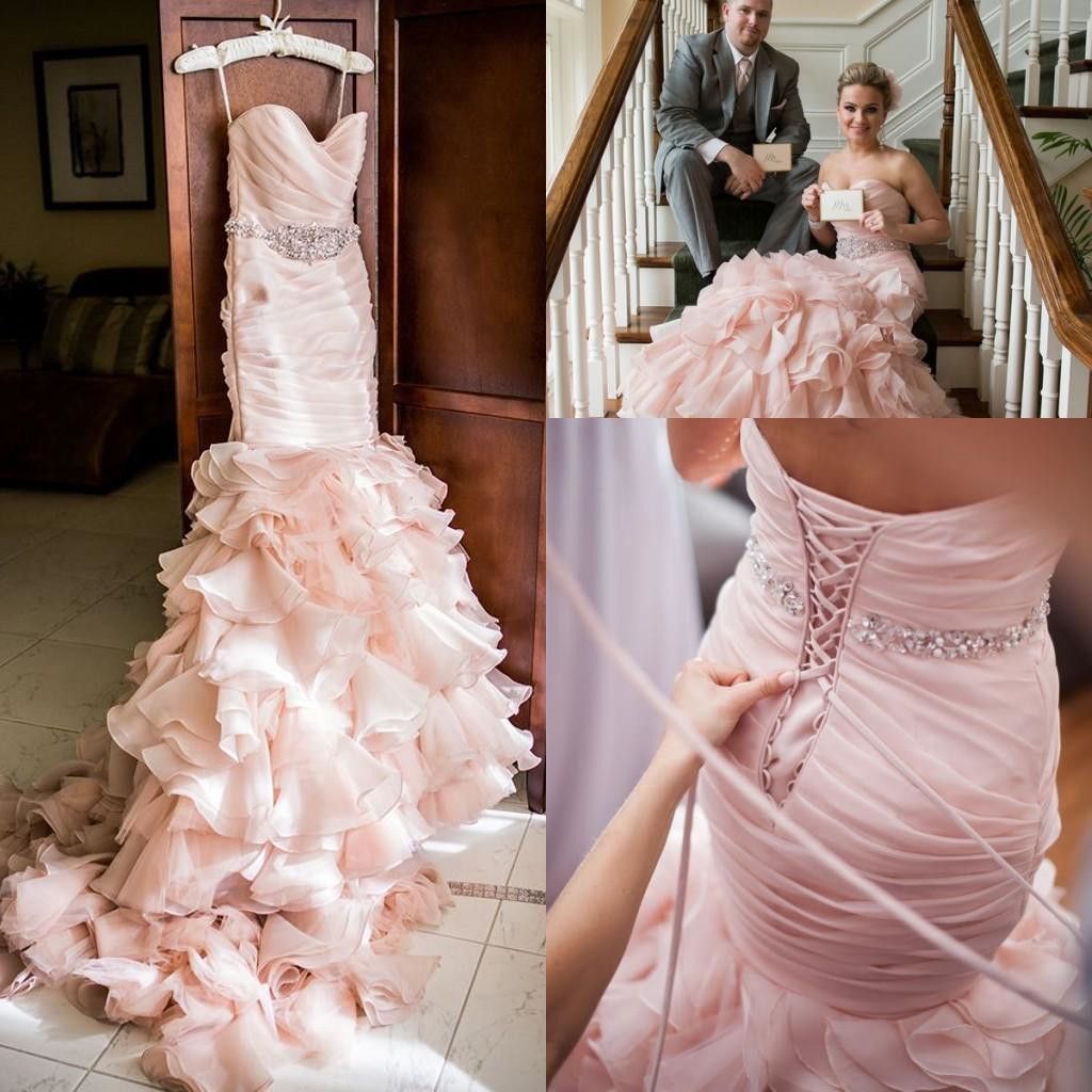 Blush Wedding Dress with Belt with Lace