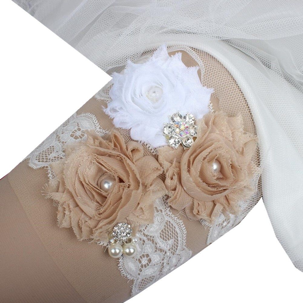 Champagne Bridal Garters For Bride Lace Wedding Garters Set Real