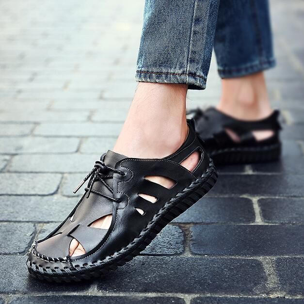 Hot Sale Men S Sandals Summer Soft Bottom Hole Roman Casual Cow