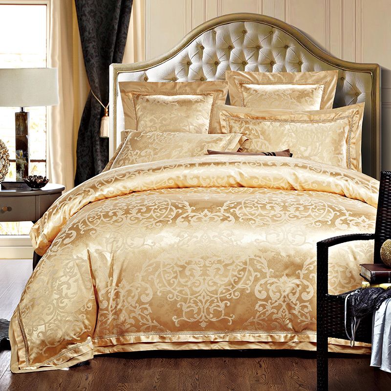 Golden Jacquard Luxury Bedding Set King Queen Size Bed 4 Silk Golden Jacquard Luxury Bedding Set King Queen Size Bed 4 Silk Cotton Duvet Cover Bedsheet Dekbedovertrek Comforter Sets Black And