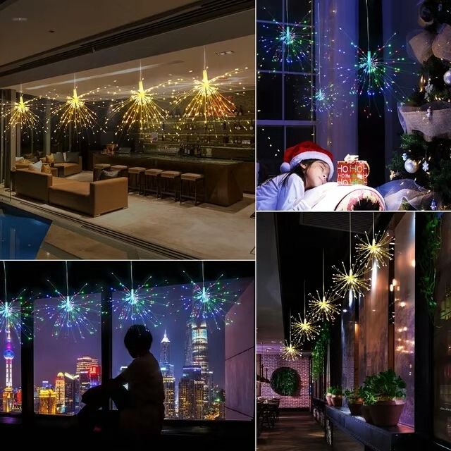 Hanging Foldable Led Copper Wire String Light Diy Fairy Firework Hanging Foldable Led Copper Wire String Light Diy Fairy Firework Holiday Garland Lamp Outdoor Decoration Le Lights