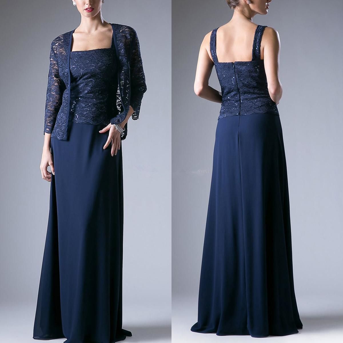 mother of the bride long navy dress
