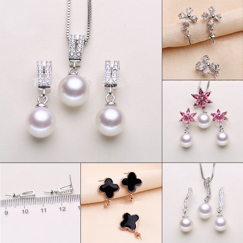2019 Pearl Necklace Settings Sliver Necklace Earrings Set Settings DIY Accessories Jewelry