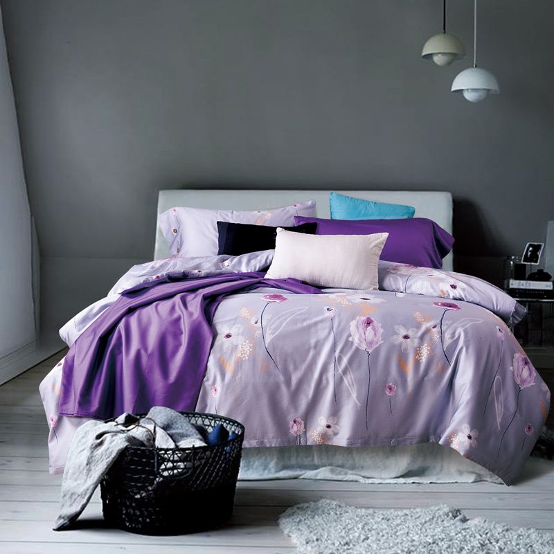 Tribute Silk Egyptian Cotton Bed Sheet Set Purple Blue Green Bedding Tribute Silk Egyptian Cotton Bed Sheet Set Purple Blue Green Bedding Queen King Size Duvet Cover Pillowcases Comforter Sets On