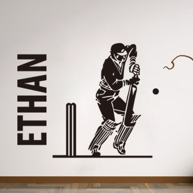 PERSONALISED Cricket Batsman Player Sports Boys Bedroom Mural Custom
