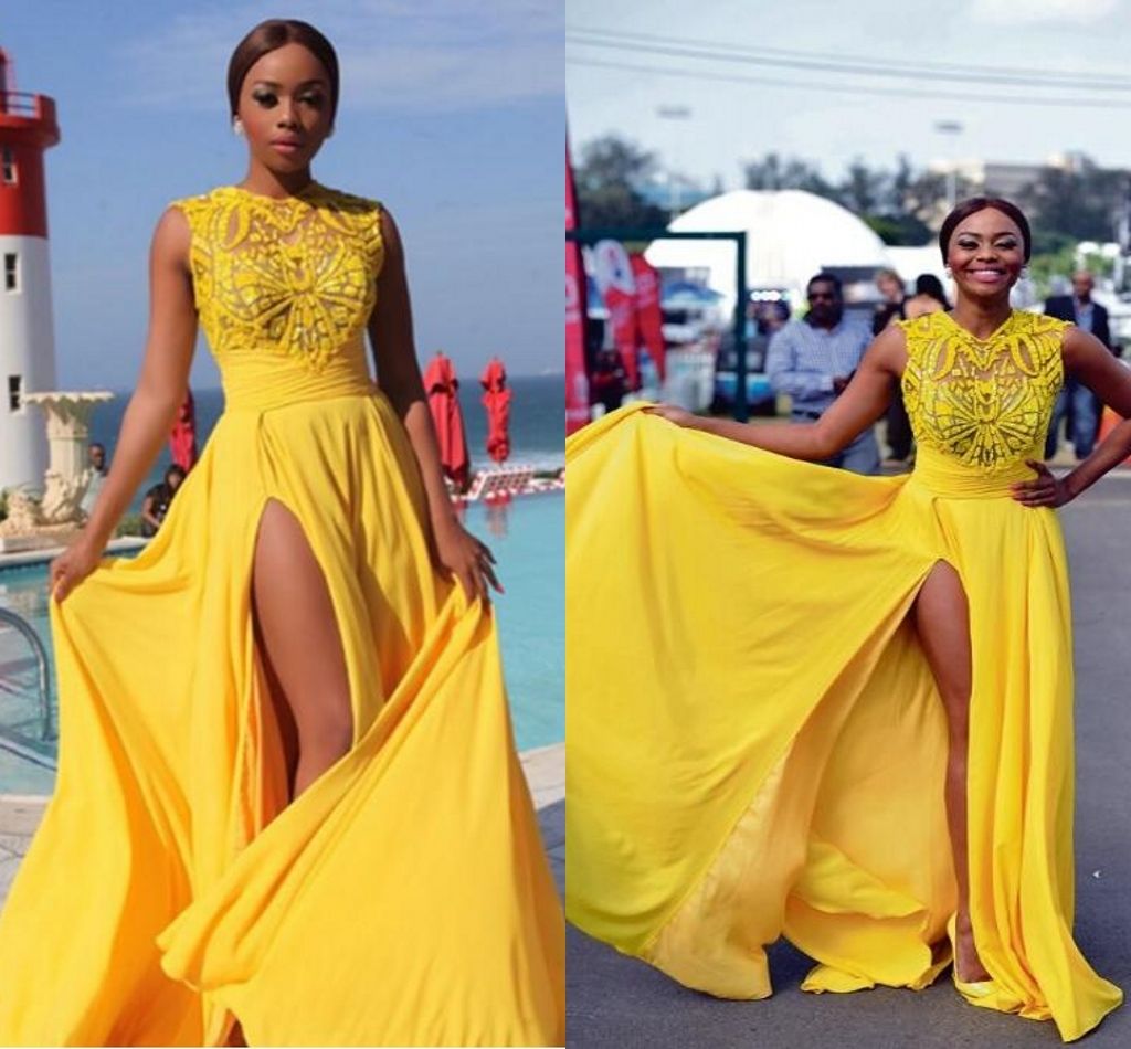 yellow elegant prom dresses