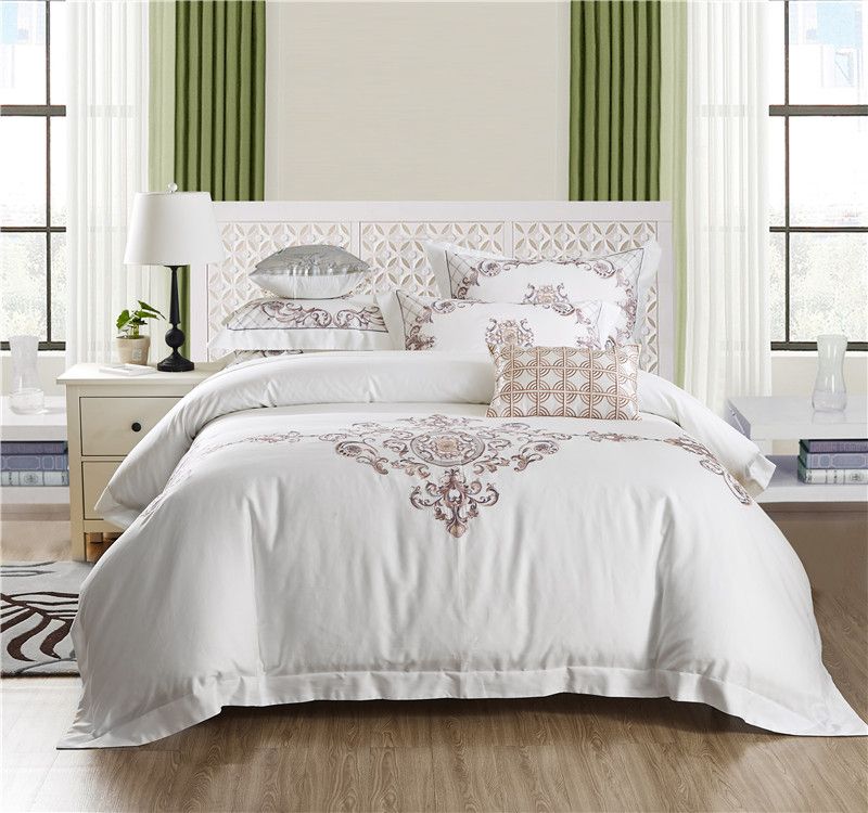 Ivarose Egyptian Cotton Bed Linen High Thread Count Satin Bedding Ivarose Egyptian Cotton Bed Linen High Thread Count Satin Bedding Sets Bedspreads White Duvet Cover Set Embroidery Bedclothes Teens