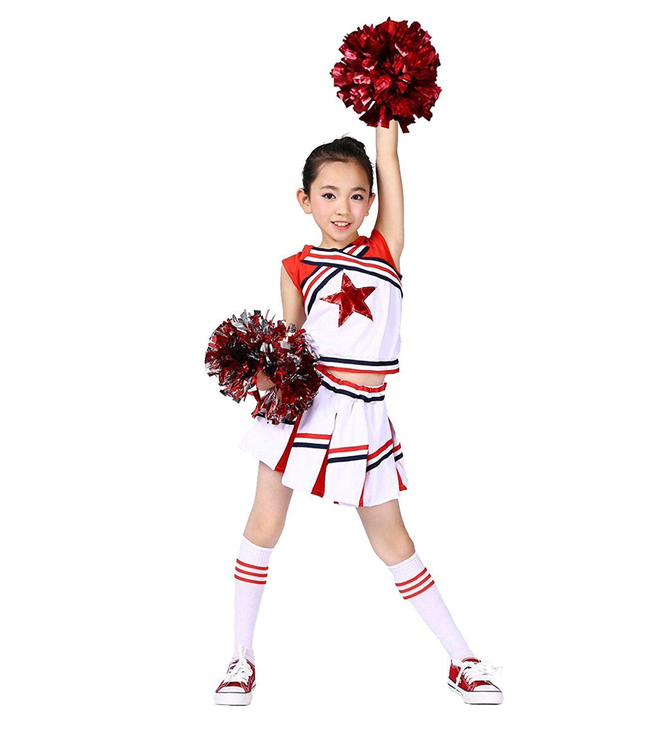 2019 Children Girls Cheerleader Uniform Costume Youth Red Star Cheer