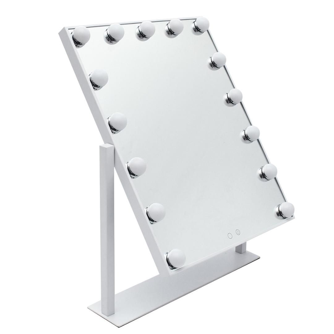 Large Led Makeup Mirror Roration Tabletop White Yellow Lighted Touch Screen Vanity With 15pcs Bulbs For Dressing Room