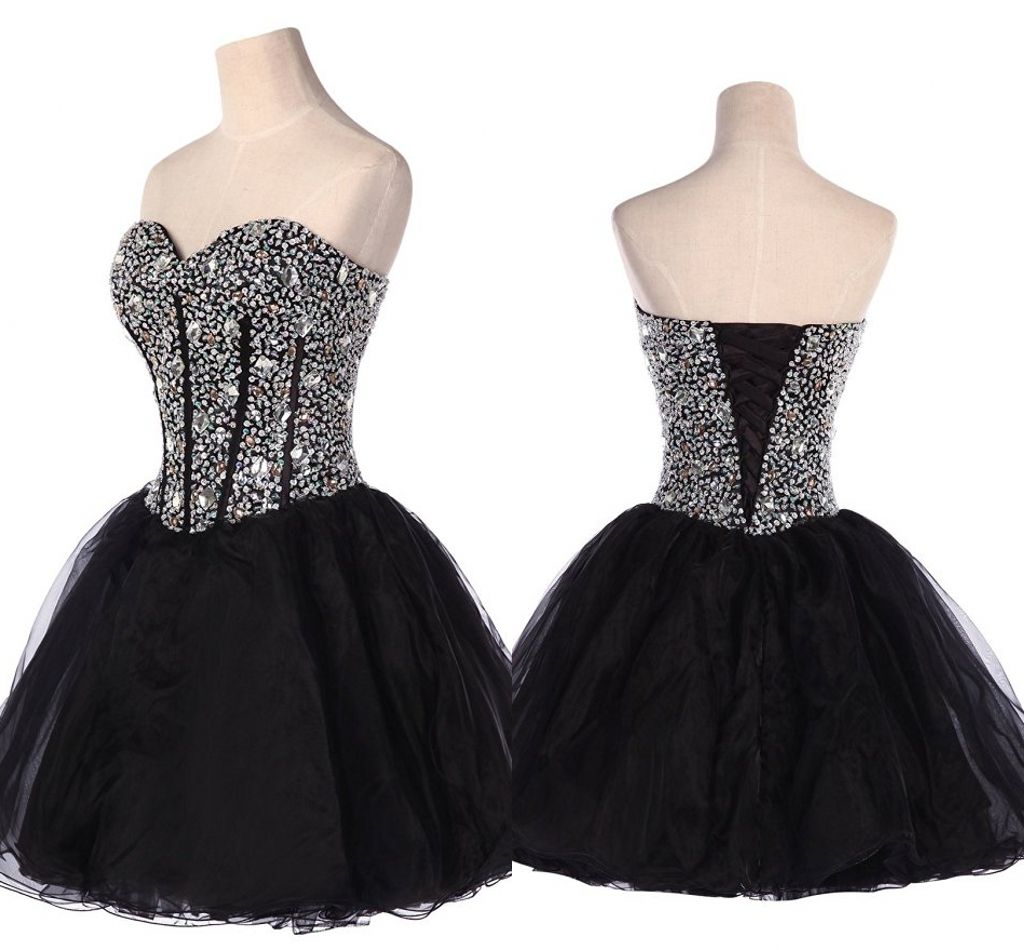 Black Short Prom Dresses with Straps 2018