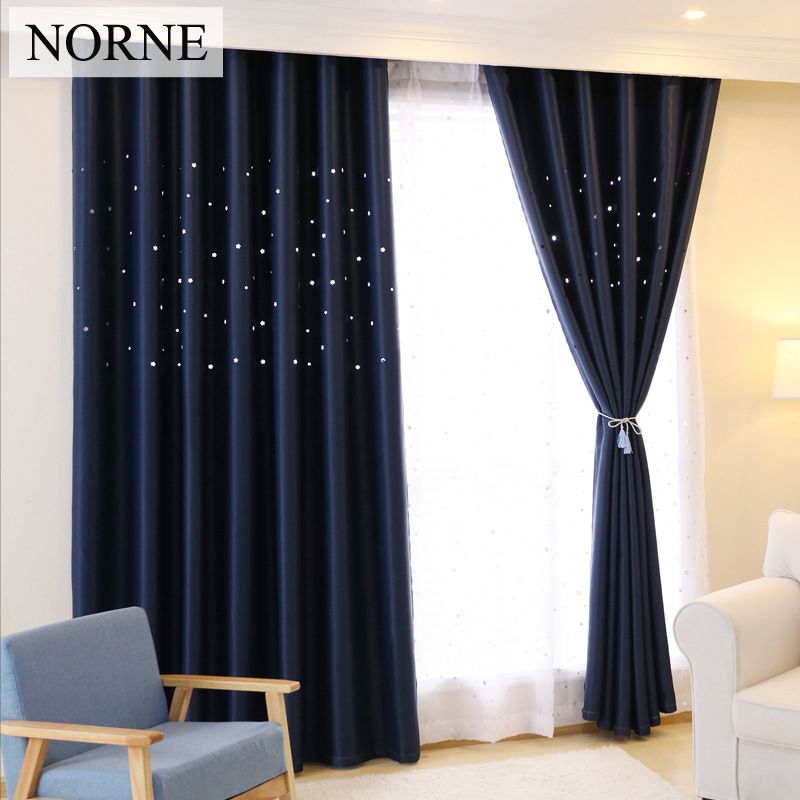 Laser Cutting Stars Navy Blackout Curtain Thermal Insulated Out Star Window Treatment For Kids And Nursery Rooms Decoration