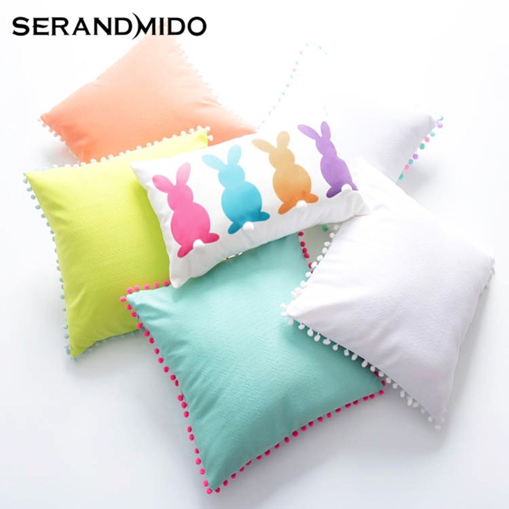 Velvet Decorative Pillows Rabbit Orange Blue Green Lace