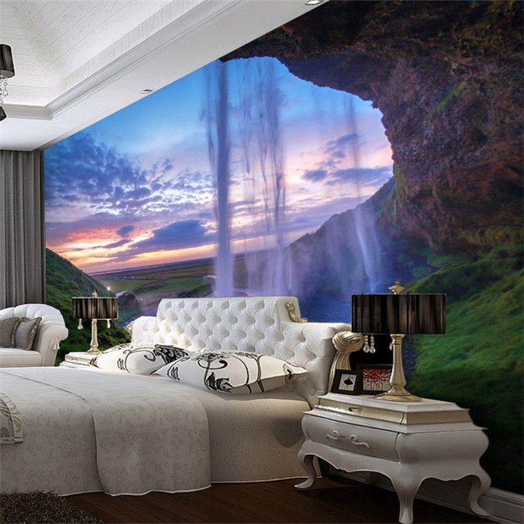 Compre 3d Papel De Parede Belo Pôr Do Sol Cachoeira Foto Mural De