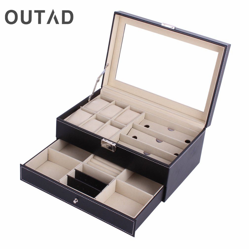 Outad Wooden Watch Storage Box Multifunctional Double Layers Outad Wooden Watch Storage Box Multifunctional Double Layers Sunglasses Watches Display Slot Case Winder Container Perfect Gift Cigar
