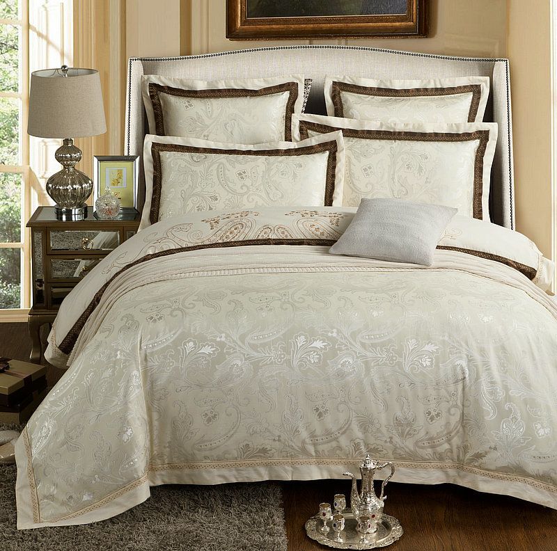 No 12 22 4 Luxury Silk And Cotton Bedding Sets Queen King Size No 12 22 4 Luxury Silk And Cotton Bedding Sets Queen King Size Wedding Duvet Cover Set Cream Color Bedsheets Embroidery Kids