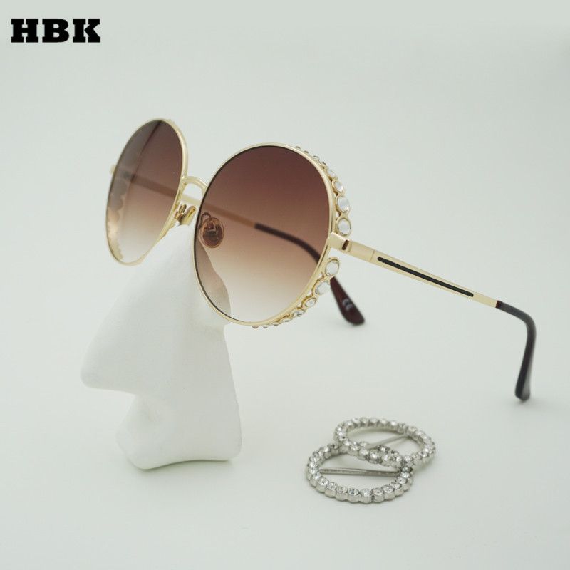 Lunettes Diamant Haute 2019 Grand Rond Cristal Hbk Femme Luxe De Designer Soleil Femmes Qualité Marque Shades PkiXZu