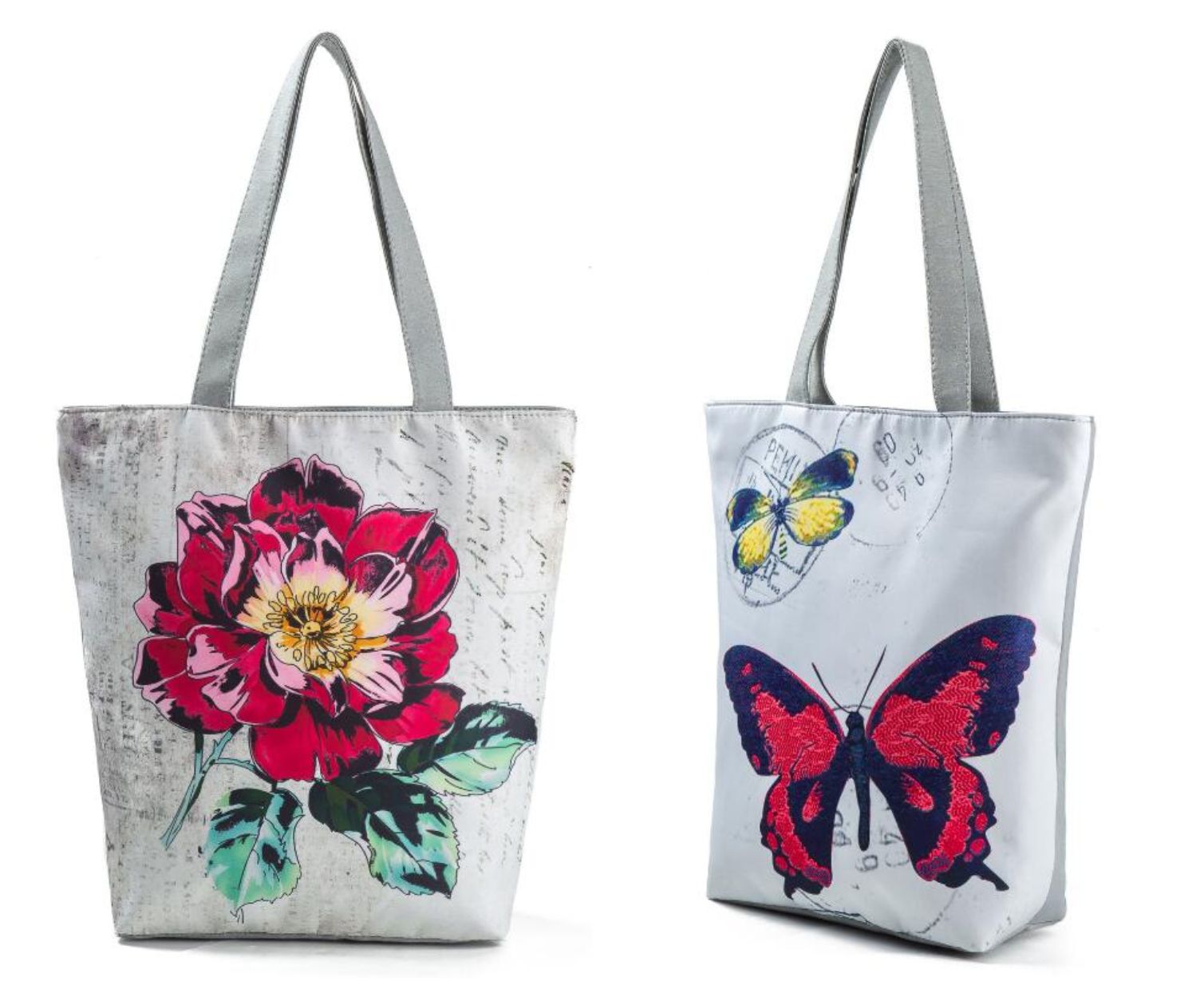 Wholesale Flower Butterfly Printed Canvas Tote Female Casual Beach Bags Large Capacity Women ...