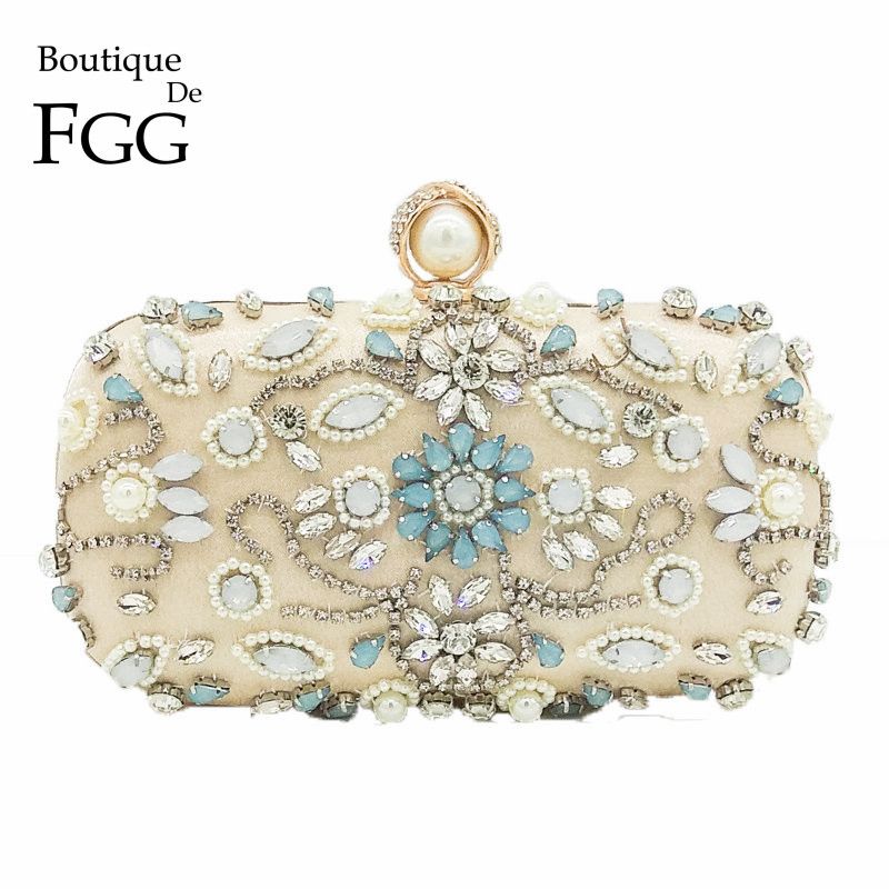 Boutique De FGG Vintage Retro Women Floral Beaded Crystal Clutch Evening Bag Bridal Beading ...