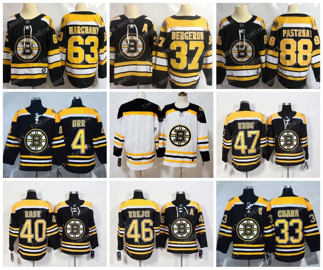 2018 Boston Bruins Hockey Jerseys 37 Patrice Bergeron 4 ORR 33 Zdeno Chara 63 Brad Marchand 88 
