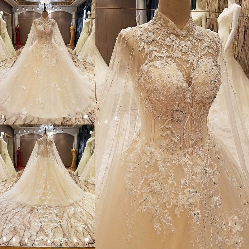 No Train with High Neck Lace Wedding Dress