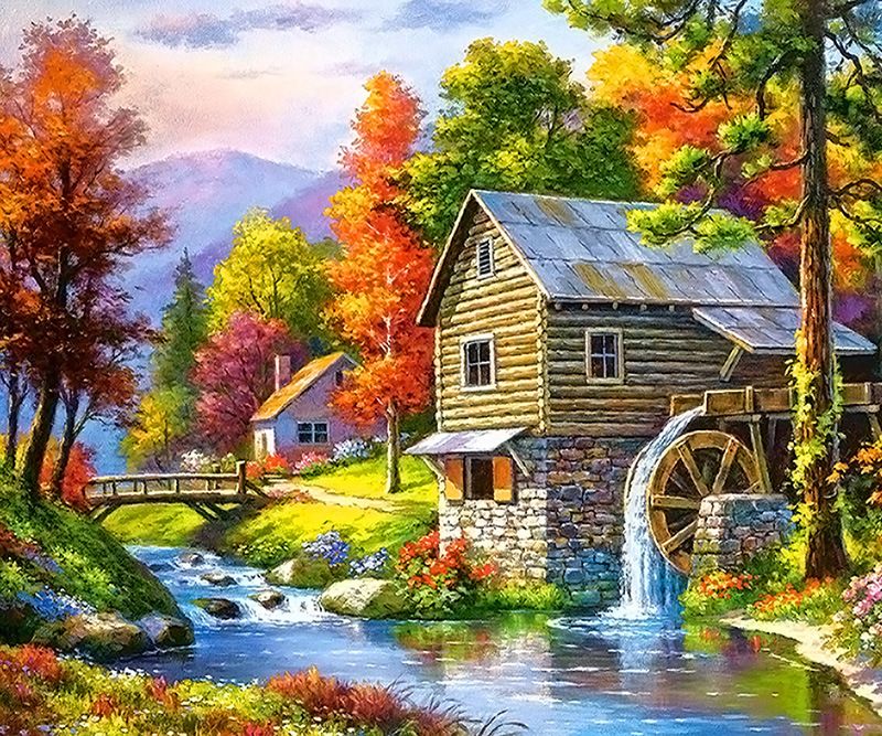 Compre Bordado De Diamantes Paisaje Pintado A Mano ...