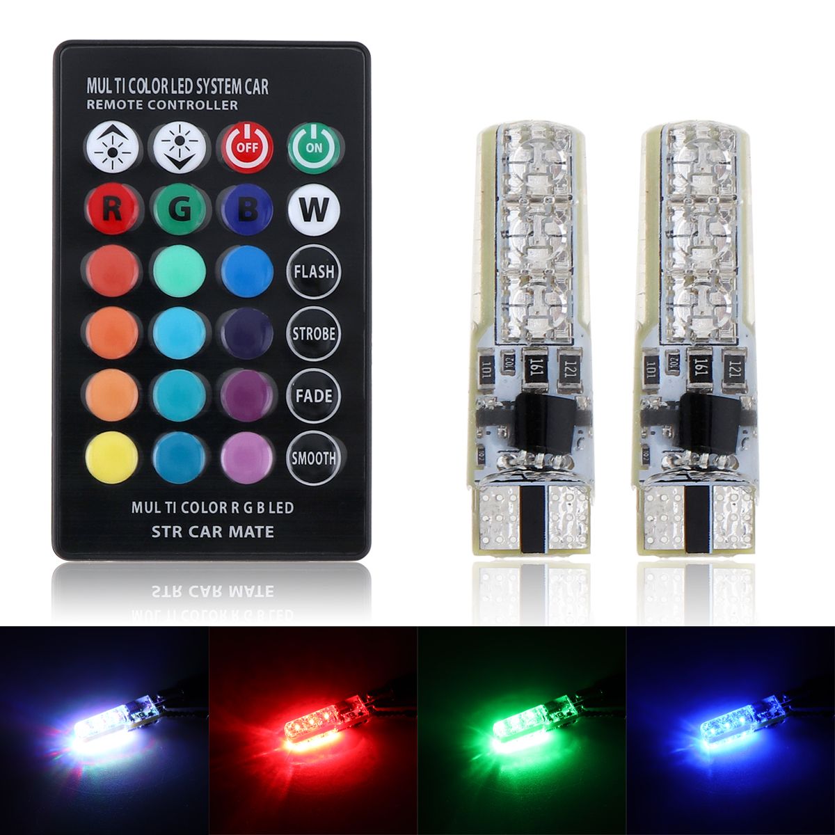 2pcs 12v T10 5050 Led Rgb Multi Color Auto Car Interior Light Bulb Wedge Side Strobe Dashboard Indicator Lamp Remote Control Clt 20y