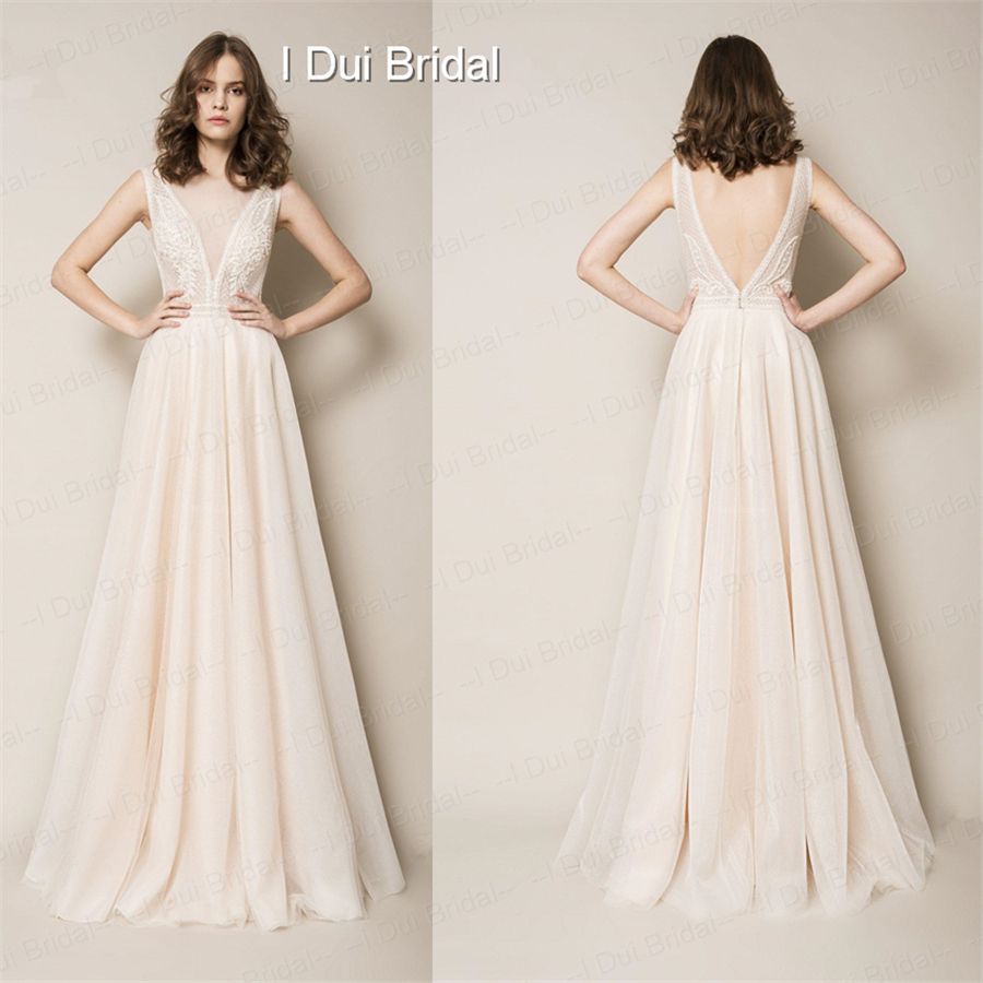 discount a line deep neckline simple elegant wedding dress light simple elegant