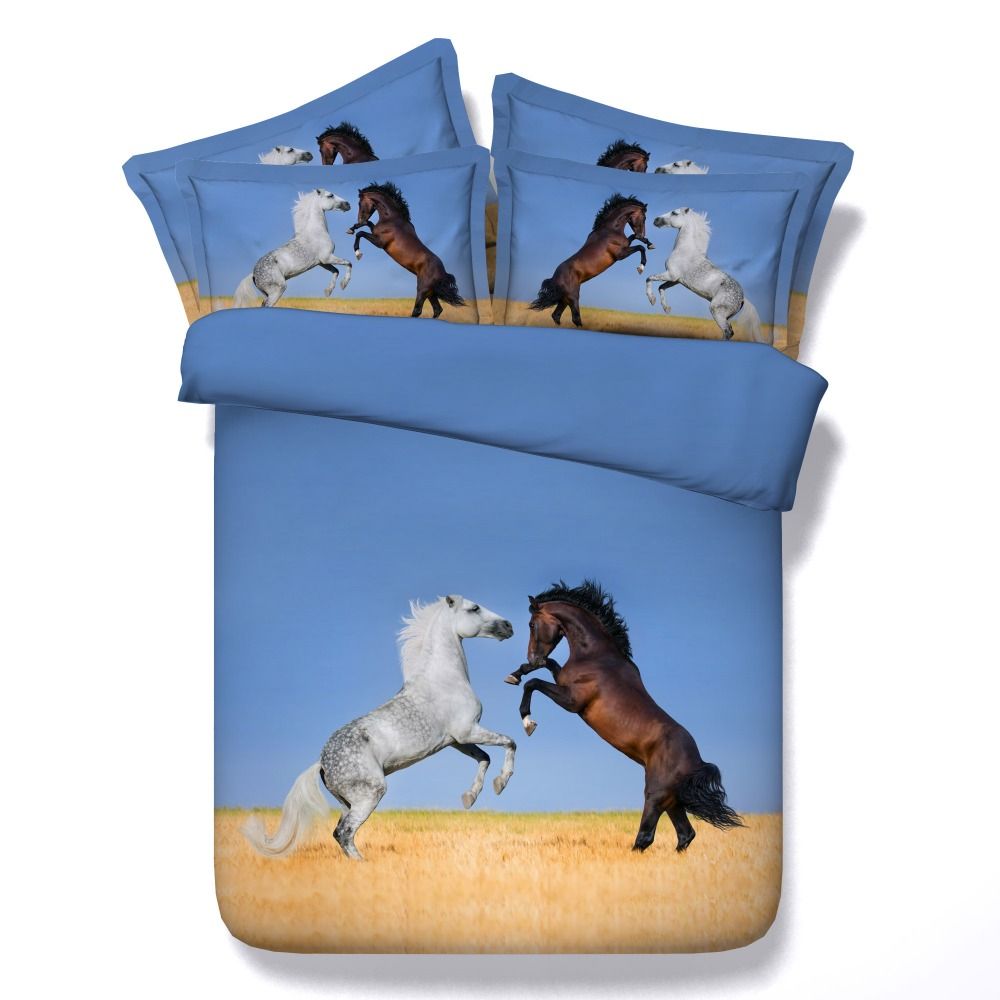 Brown Horses Bedding Sets 3 3d Animals Printed Comforter Cover King Brown Horses Bedding Sets 3 3d Animals Printed Comforter Cover King Queen Twin Sizes Bedspreads 500tc Boys Linens Woven Black And White