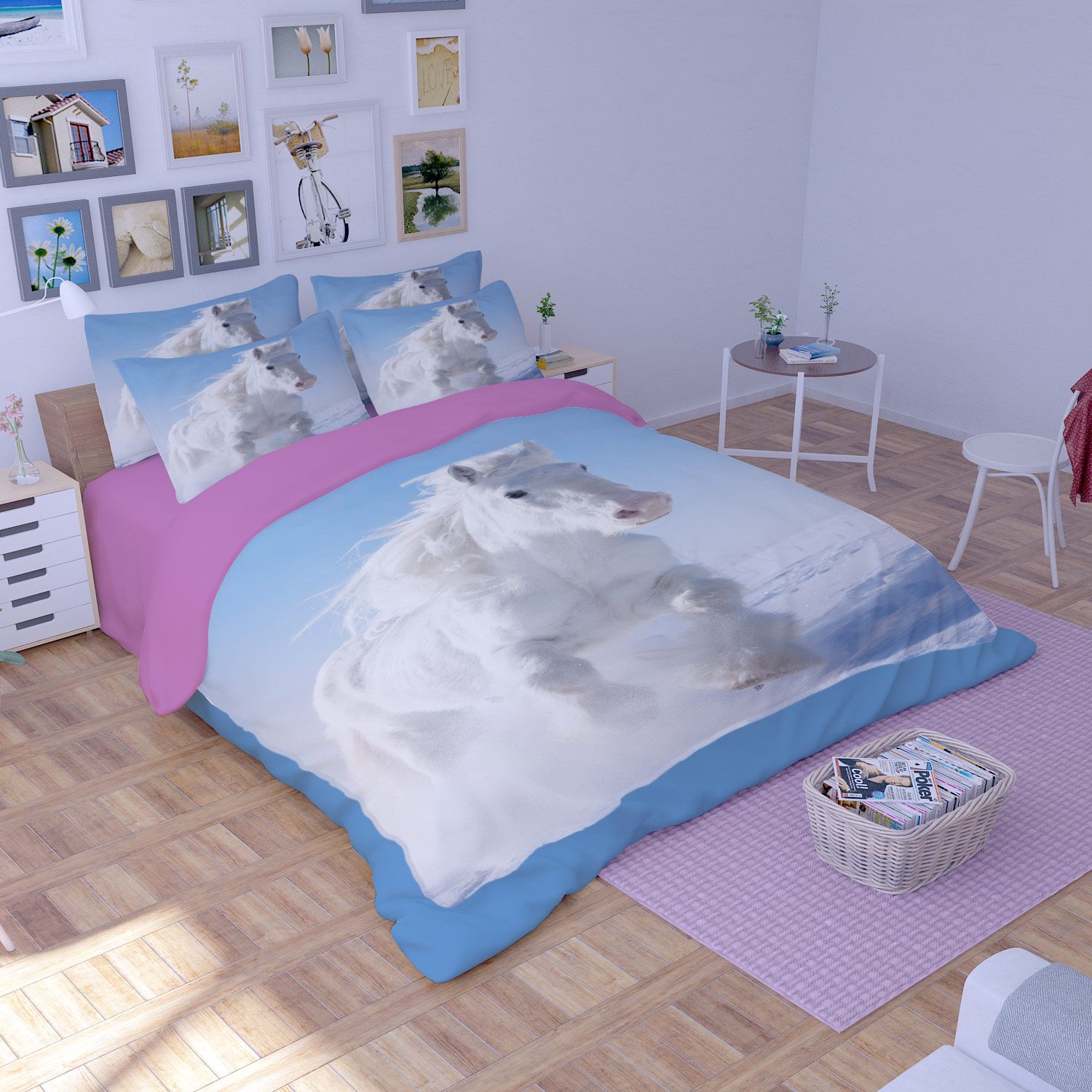 Novelty Gift White Horse Pattern Home Dorm Bedding Set Duvet Quilt Novelty Gift White Horse Pattern Home Dorm Bedding Set Duvet Quilt Cover With 2 Pillowcase Twin Full Queen King Size Comfortable Sets Duvets From