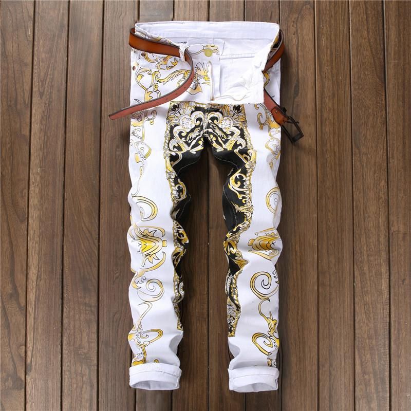 2019 High Quality New Arrival Men Casual Pattern Printed Jeans Pants ...