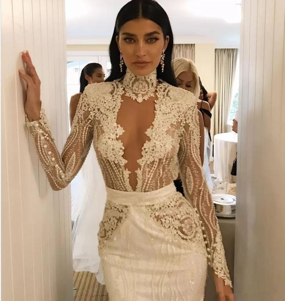 beige mermaid wedding dress