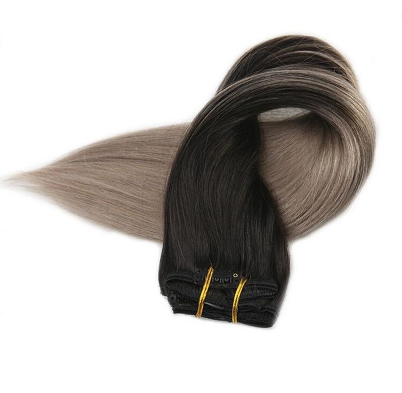 Ash Blonde Balayage Clip Indian Human Hair Extensions Full Head