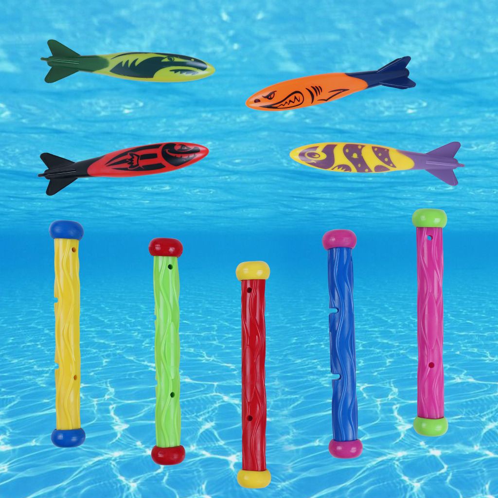Toy Deluxe Underwater Swimming/Diving Pool Toys Diving Sticks, Torpedo Bandits, Pack Of 9, BRAND