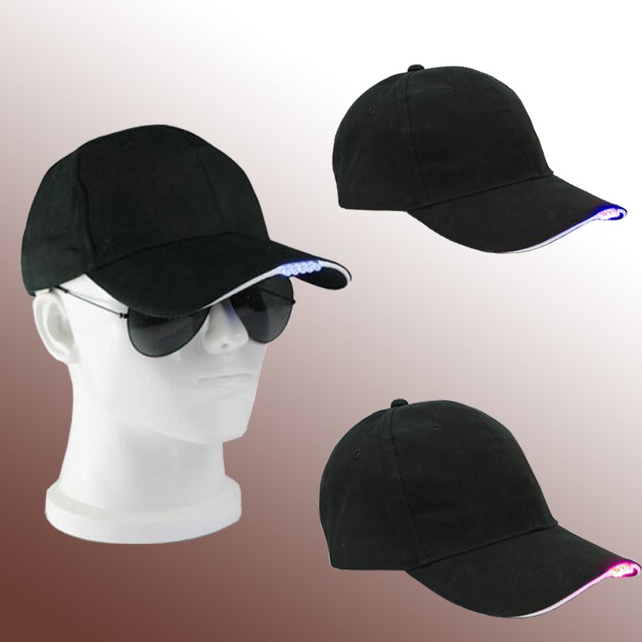 LED 야구 모자 커튼 블랙 빛나는 LED 빛 공 모자 조정 가능한 Snapback 모자 빛나는 파티 모자 빛나는