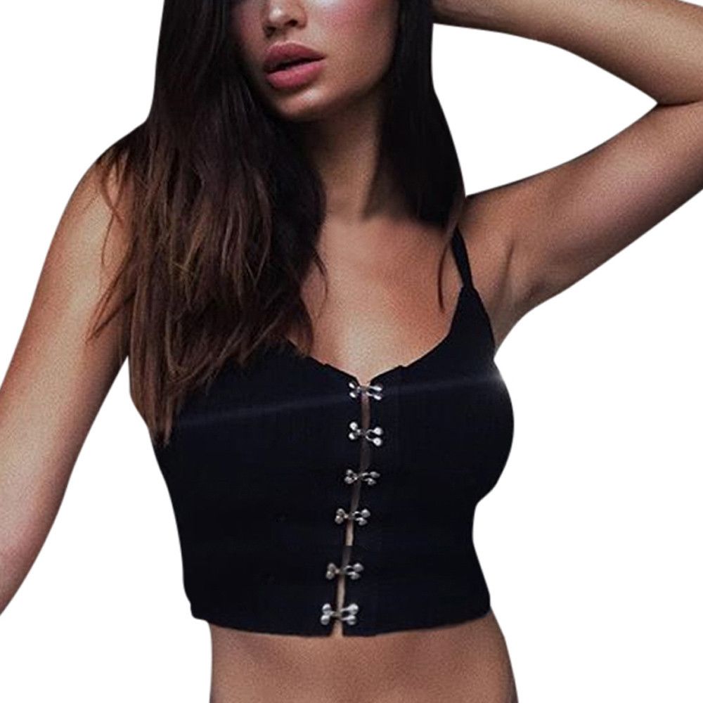 Frontal Sexy Mujeres Tank Botón Compre Moda Crop Top Chaleco Tops OSwn0q