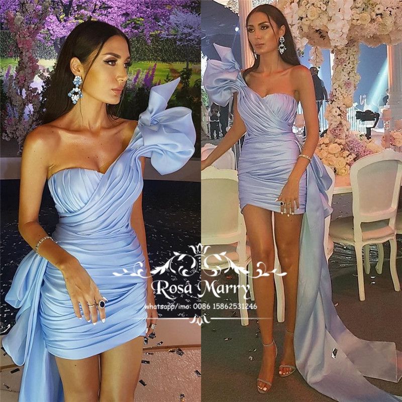 Sexy Blue Short Cheap Cocktail Dresses 2019 Sheath One Shoulder Plus ...